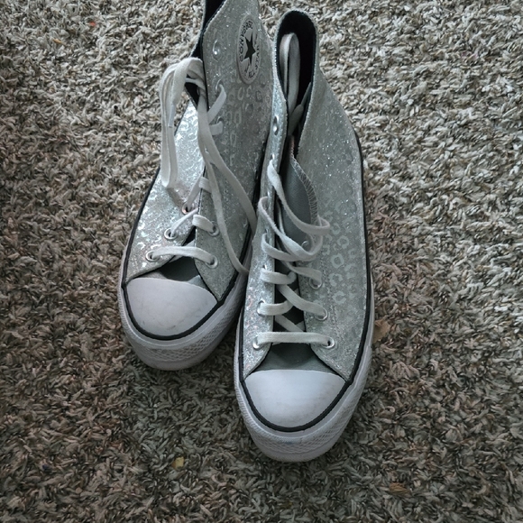 Converse Shoes - Converse Sparkly Silver Leopard Print High-Top Sneakers
